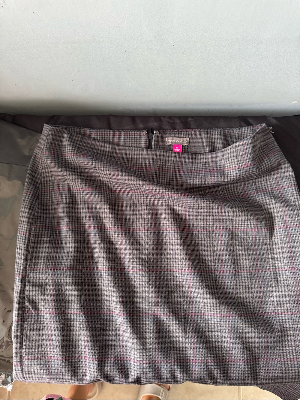 Vince Camuto Gray Plaid Mini Skirt with Pink Windowpane